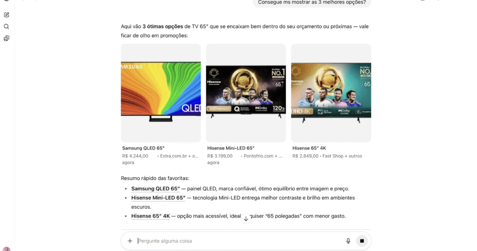 Exemplos de anúncios no ChatGPT